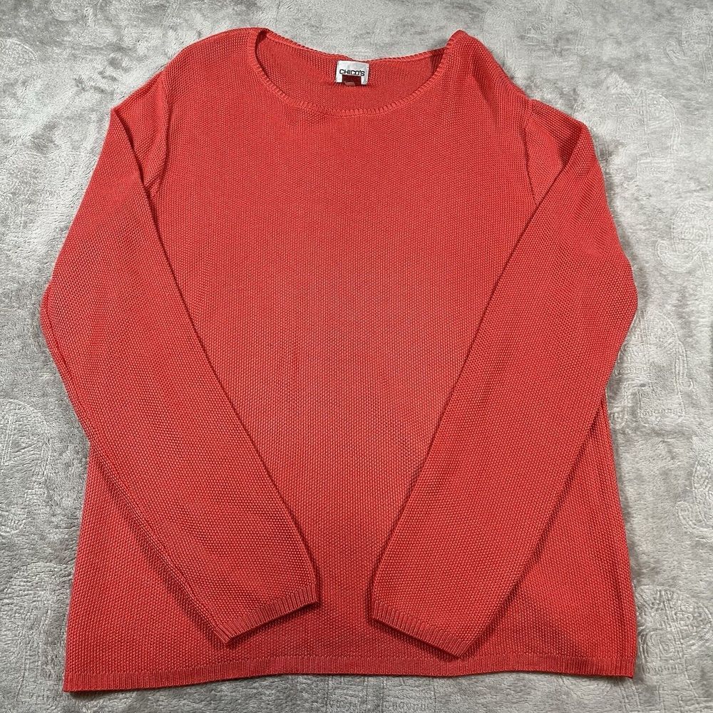 Chicos Women's Sweater Solid Full Long Sleeve‎ Long Cuff Knit Stretch medium
